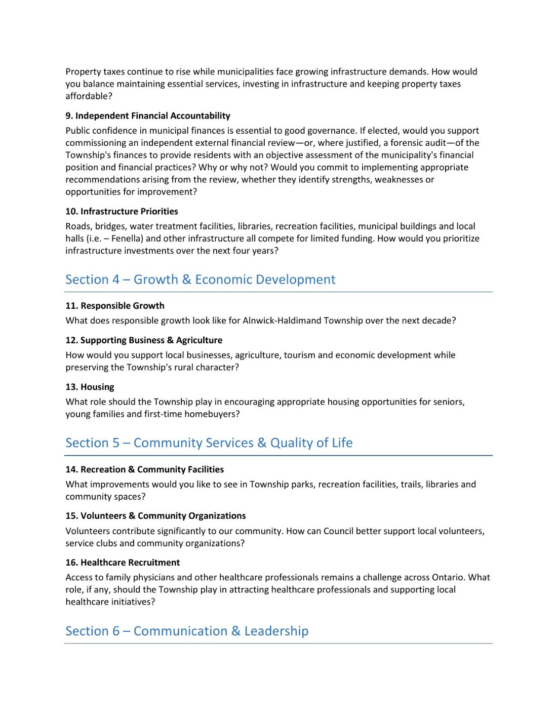 Community Candidate Questionnaire, page 2