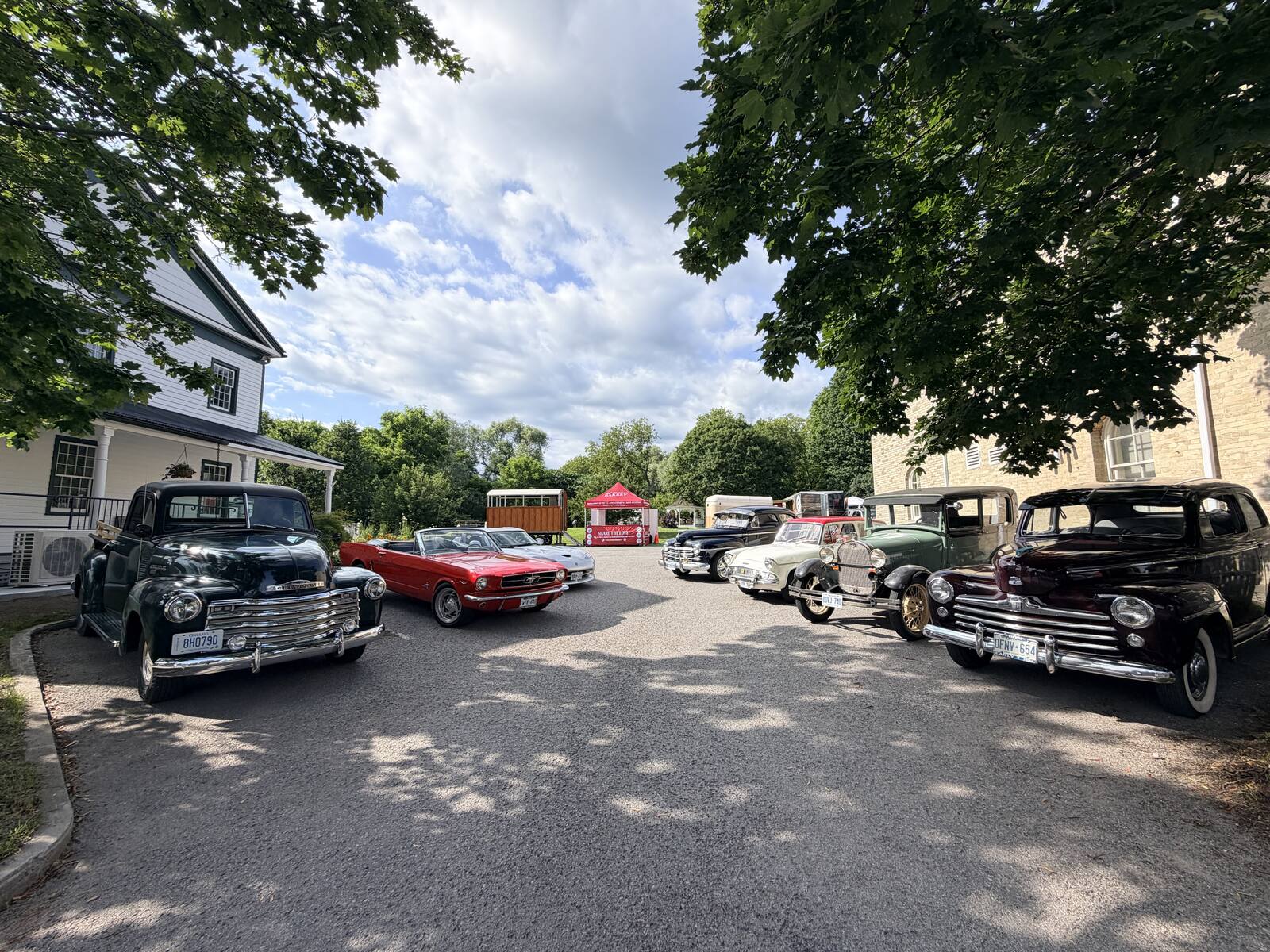 Classic cars on display at the market